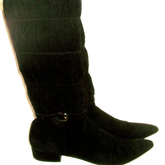 PRADA VTG Belted Black Suede Side Zip Low Heel Boots w Shirred Shaft 10M $850 - Picture 2 of 8